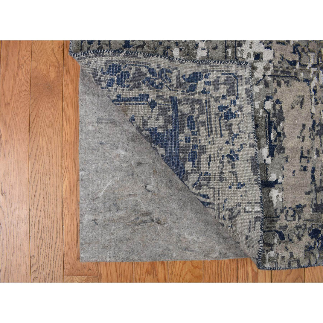 9'0" x 12'0" New Hand Knotted Blue Wool & Silk Rectangle Oriental Rug - MOA10278154