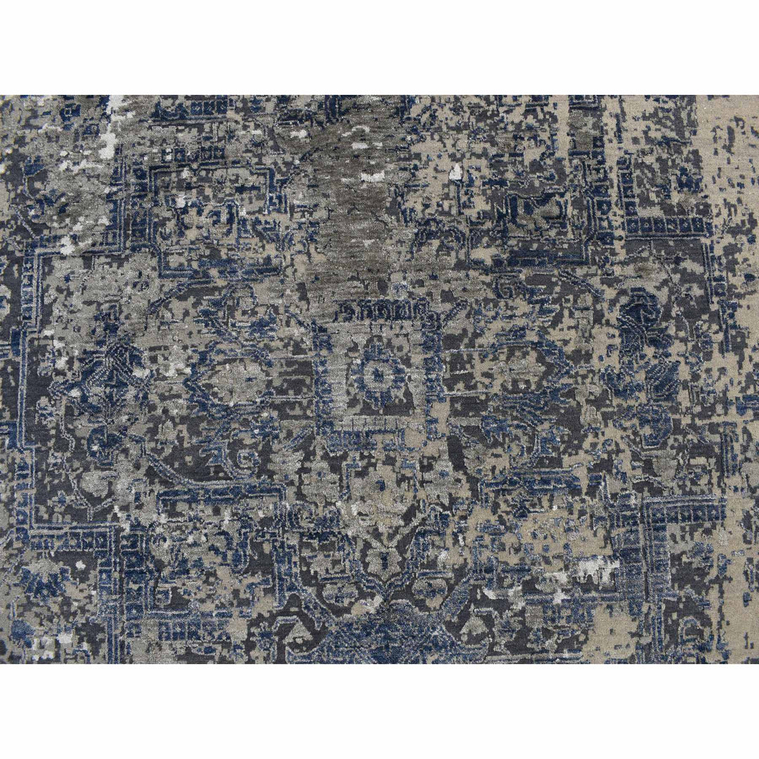 9'0" x 12'0" New Hand Knotted Blue Wool & Silk Rectangle Oriental Rug - MOA10278154