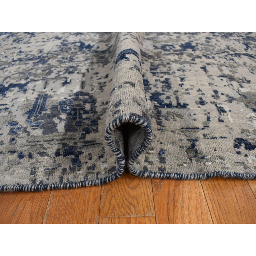 9'0" x 12'0" New Hand Knotted Blue Wool & Silk Rectangle Oriental Rug - MOA10278154