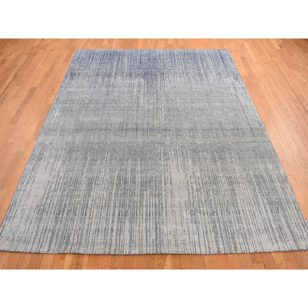 8'0" x 10'4" New Hand Knotted Grey Wool & Silk Rectangle Oriental Rug - MOA10278155