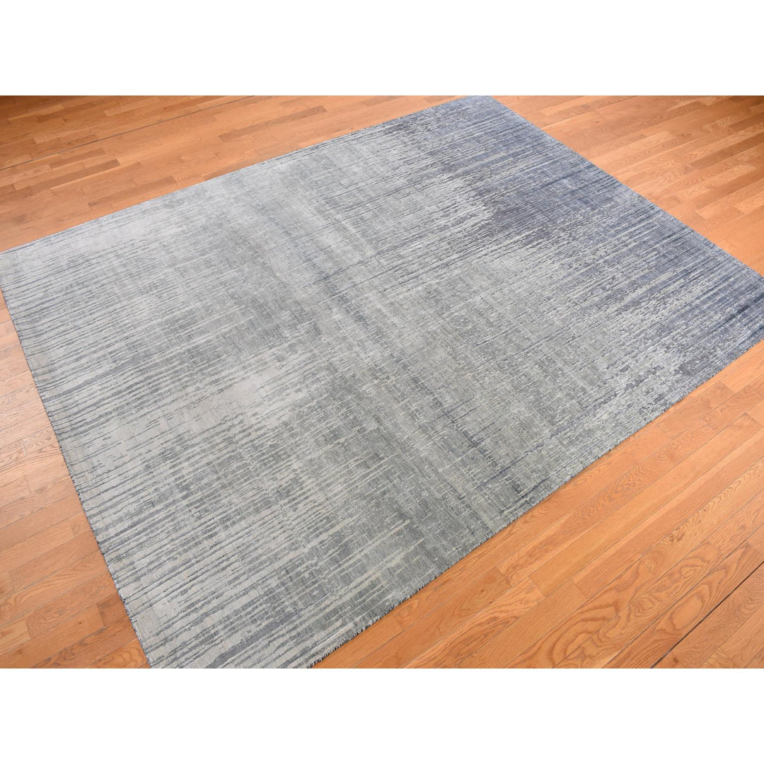 8'0" x 10'4" New Hand Knotted Grey Wool & Silk Rectangle Oriental Rug - MOA10278155