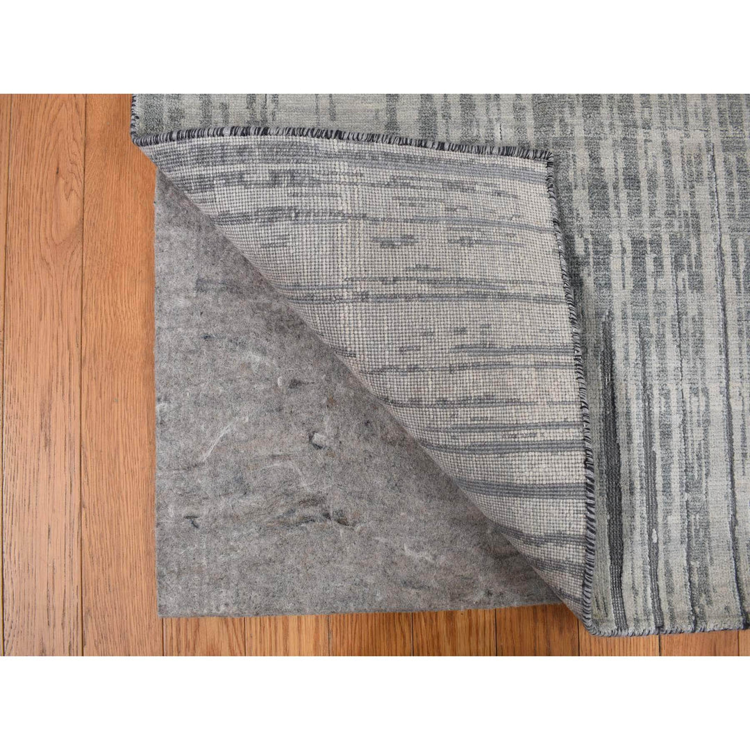 8'0" x 10'4" New Hand Knotted Grey Wool & Silk Rectangle Oriental Rug - MOA10278155