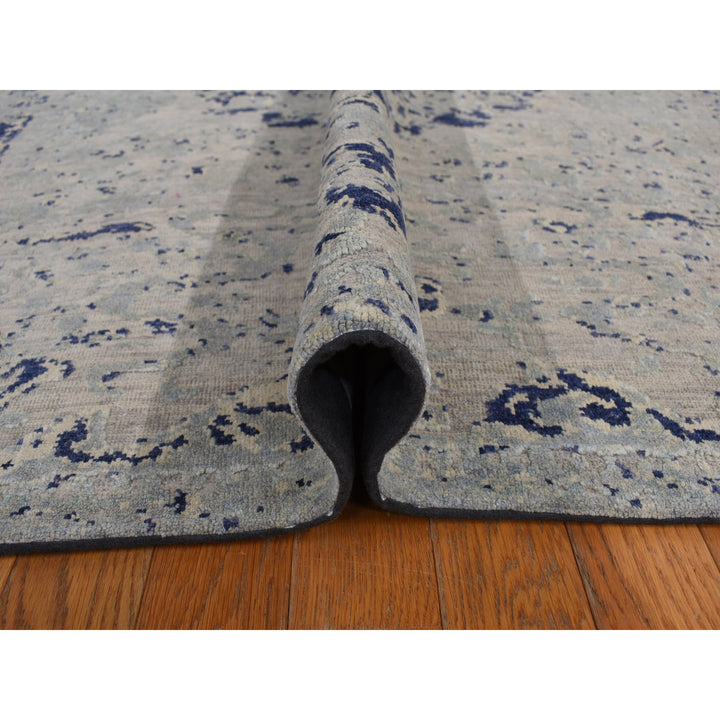 8'8" x 12'1" New Hand Knotted Blue Wool & Silk Rectangle Oriental Rug - MOA10278158