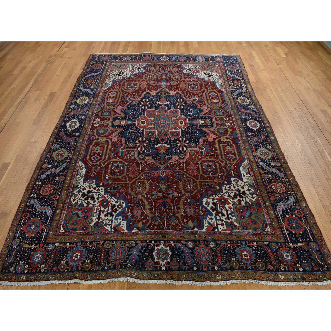 8'3" x 11'9" Vintage Hand Knotted Red Wool Rectangle Oriental Rug - MOA10278162