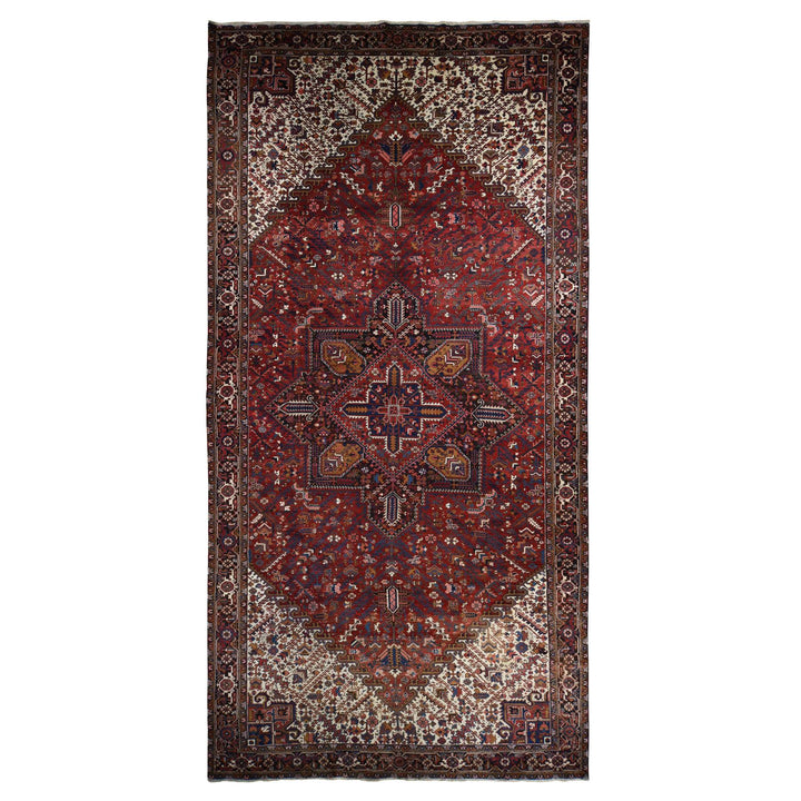 10'9" x 22'5" Vintage Hand Knotted Red Wool Rectangle Oriental Rug - MOA10278172