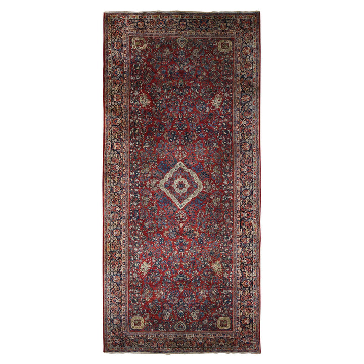 9'0" x 19'4" Vintage Hand Knotted Red Wool Rectangle Oriental Rug - MOA10278173