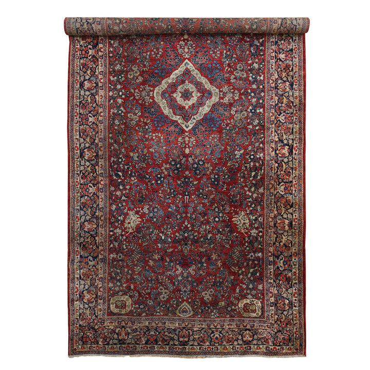 9'0" x 19'4" Vintage Hand Knotted Red Wool Rectangle Oriental Rug - MOA10278173