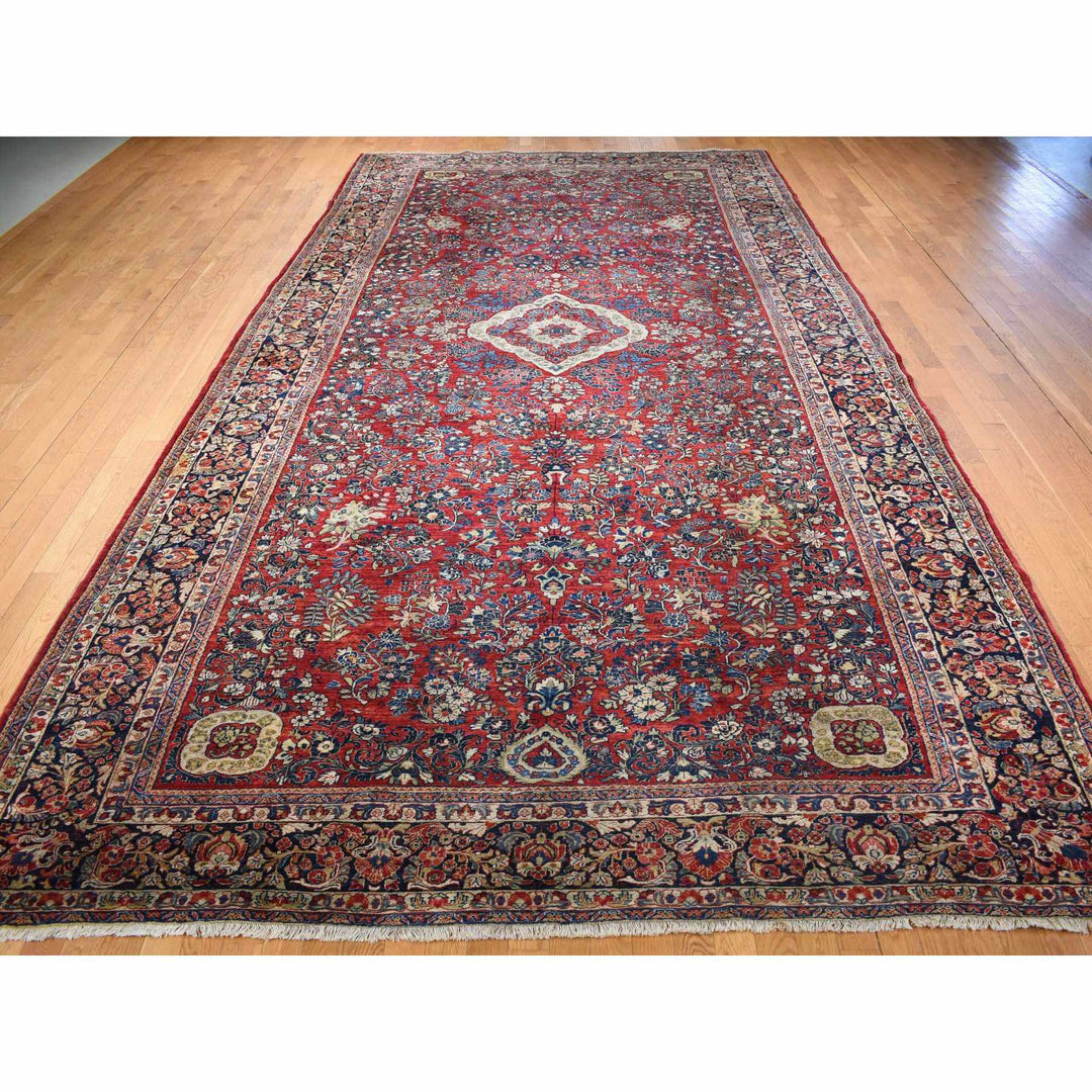 9'0" x 19'4" Vintage Hand Knotted Red Wool Rectangle Oriental Rug - MOA10278173