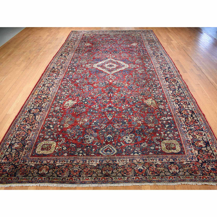 9'0" x 19'4" Vintage Hand Knotted Red Wool Rectangle Oriental Rug - MOA10278173
