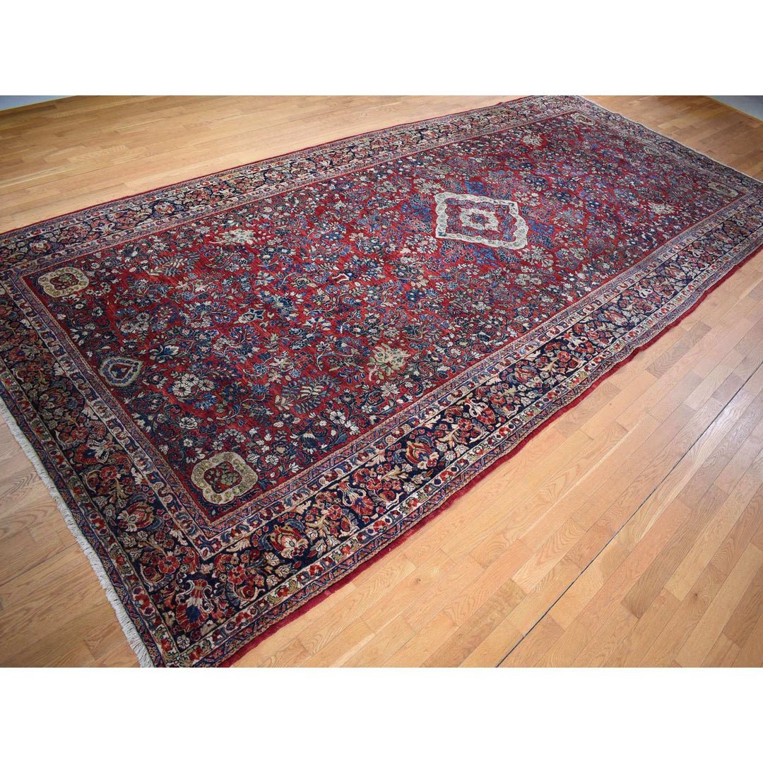9'0" x 19'4" Vintage Hand Knotted Red Wool Rectangle Oriental Rug - MOA10278173