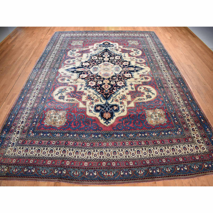 11'1" x 15'4" Vintage Hand Knotted Red Wool Rectangle Oriental Rug - MOA10278174