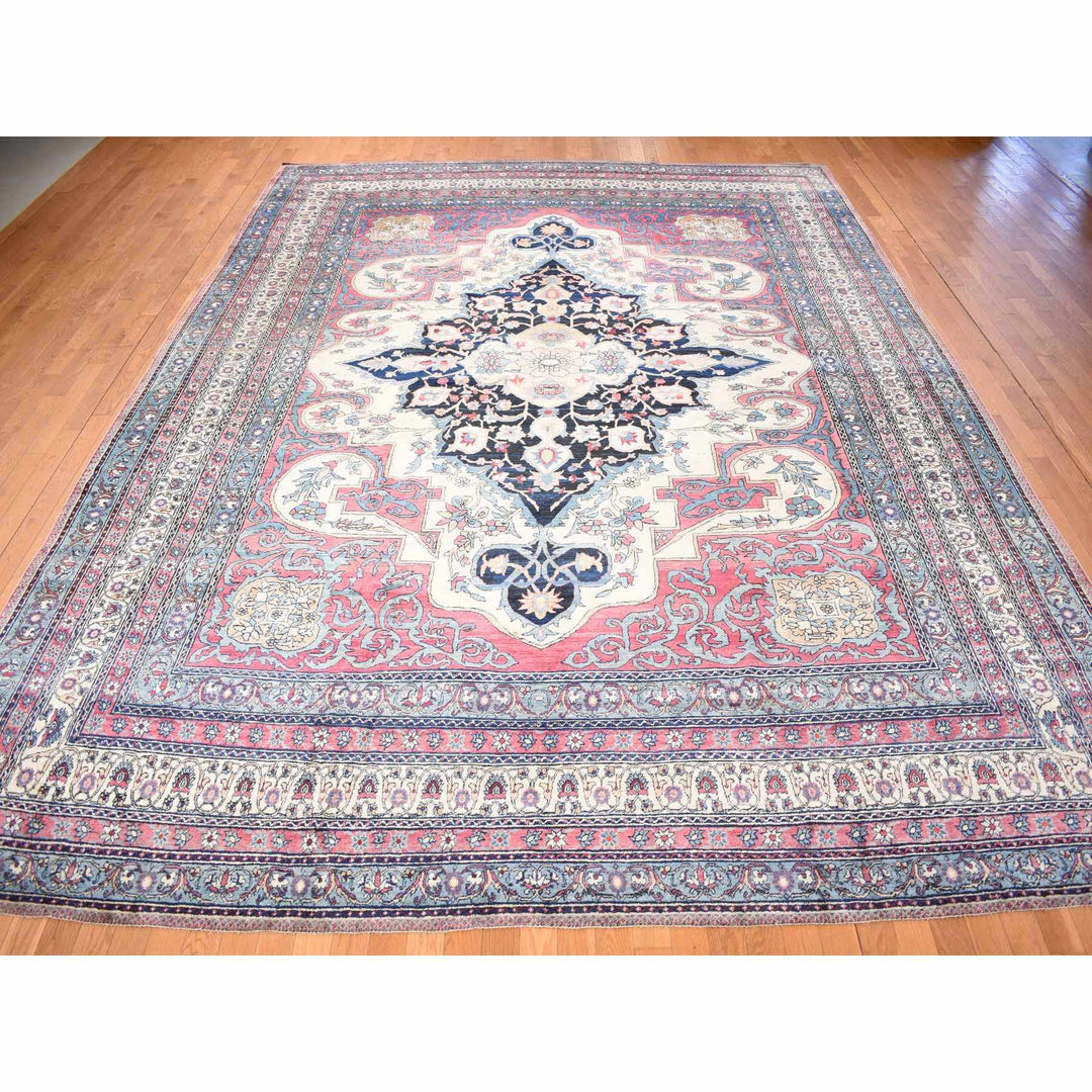 11'1" x 15'4" Vintage Hand Knotted Red Wool Rectangle Oriental Rug - MOA10278174