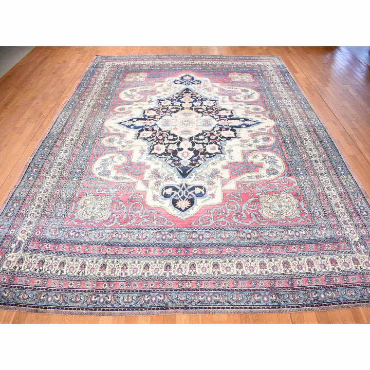 11'1" x 15'4" Vintage Hand Knotted Red Wool Rectangle Oriental Rug - MOA10278174