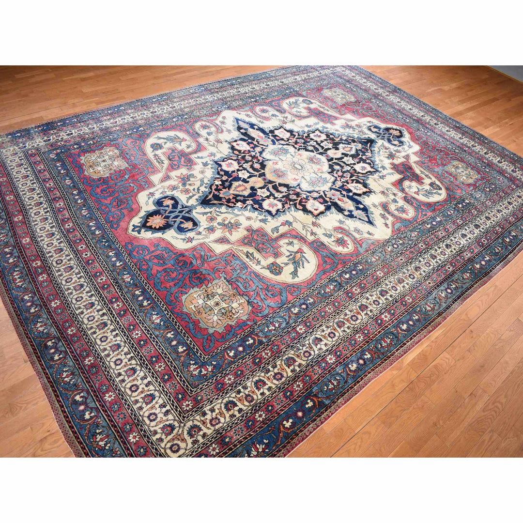 11'1" x 15'4" Vintage Hand Knotted Red Wool Rectangle Oriental Rug - MOA10278174
