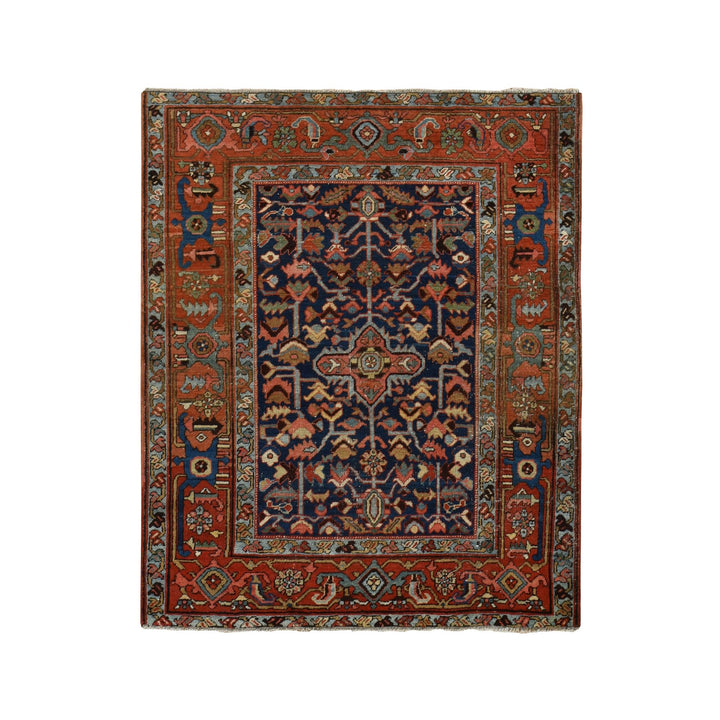 4'6" x 5'6" Vintage Hand Knotted Blue Wool Rectangle Oriental Rug - MOA10278184