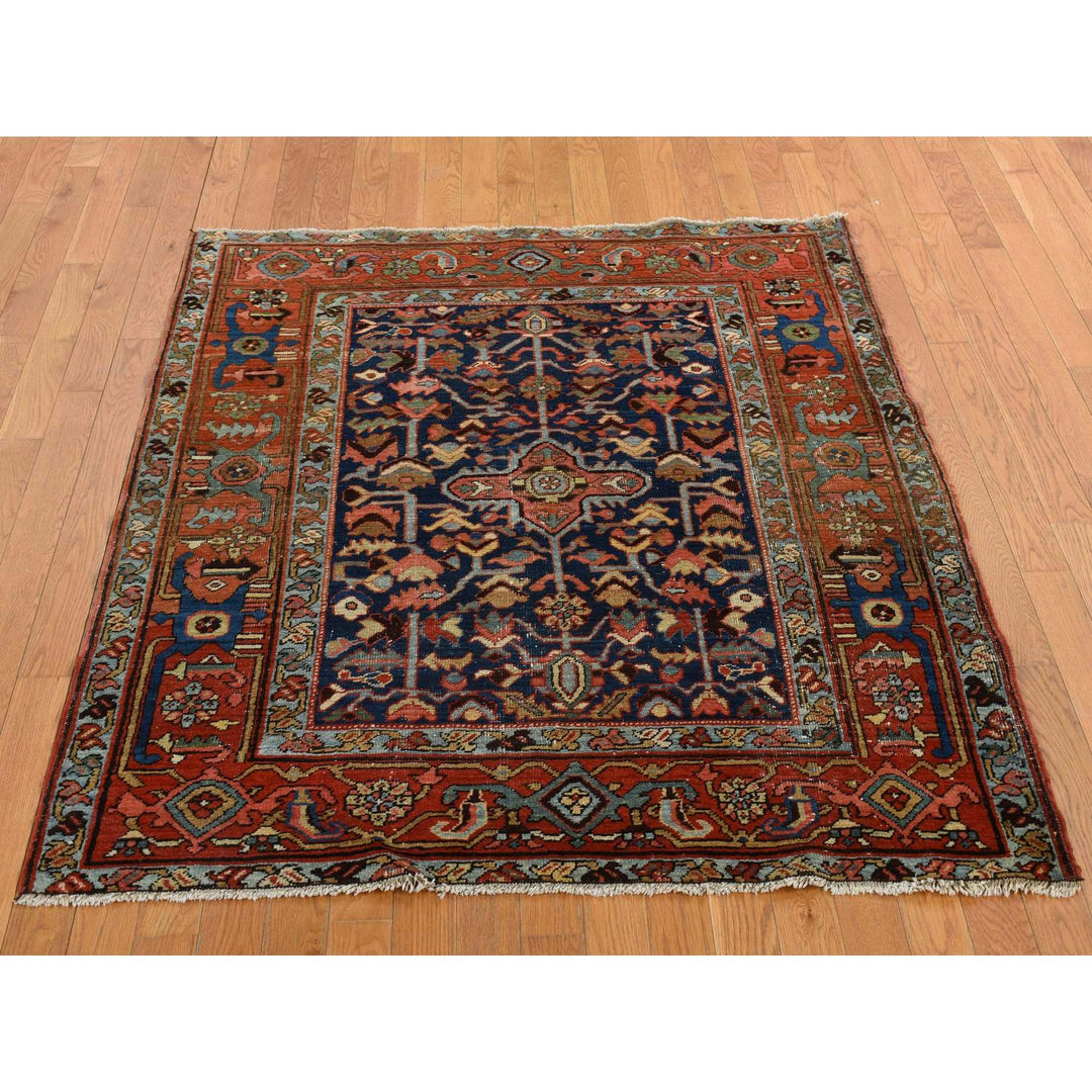 4'6" x 5'6" Vintage Hand Knotted Blue Wool Rectangle Oriental Rug - MOA10278184
