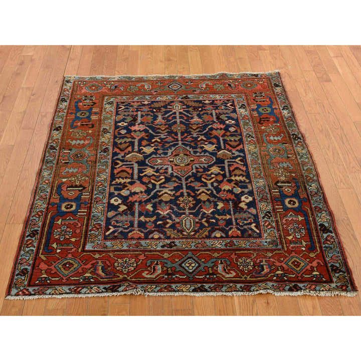4'6" x 5'6" Vintage Hand Knotted Blue Wool Rectangle Oriental Rug - MOA10278184