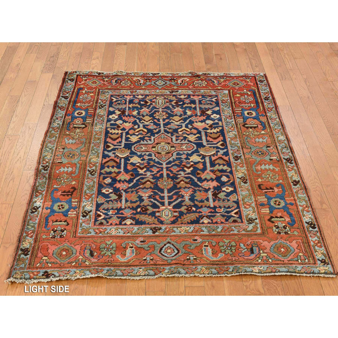 4'6" x 5'6" Vintage Hand Knotted Blue Wool Rectangle Oriental Rug - MOA10278184