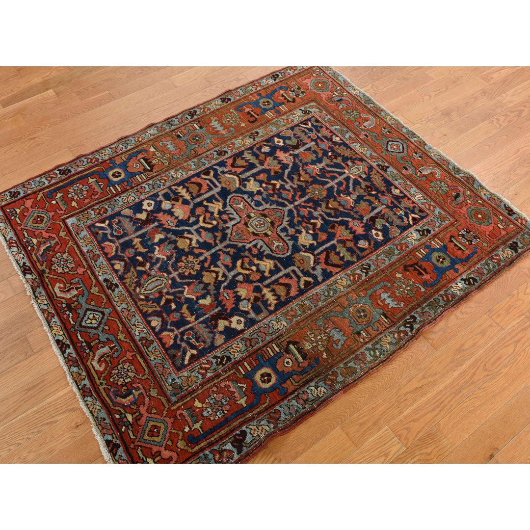4'6" x 5'6" Vintage Hand Knotted Blue Wool Rectangle Oriental Rug - MOA10278184