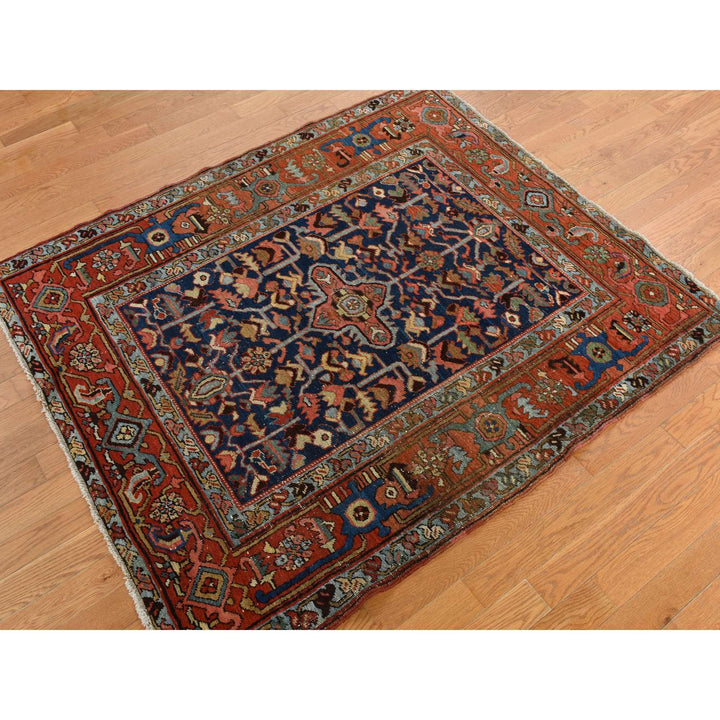 4'6" x 5'6" Vintage Hand Knotted Blue Wool Rectangle Oriental Rug - MOA10278184