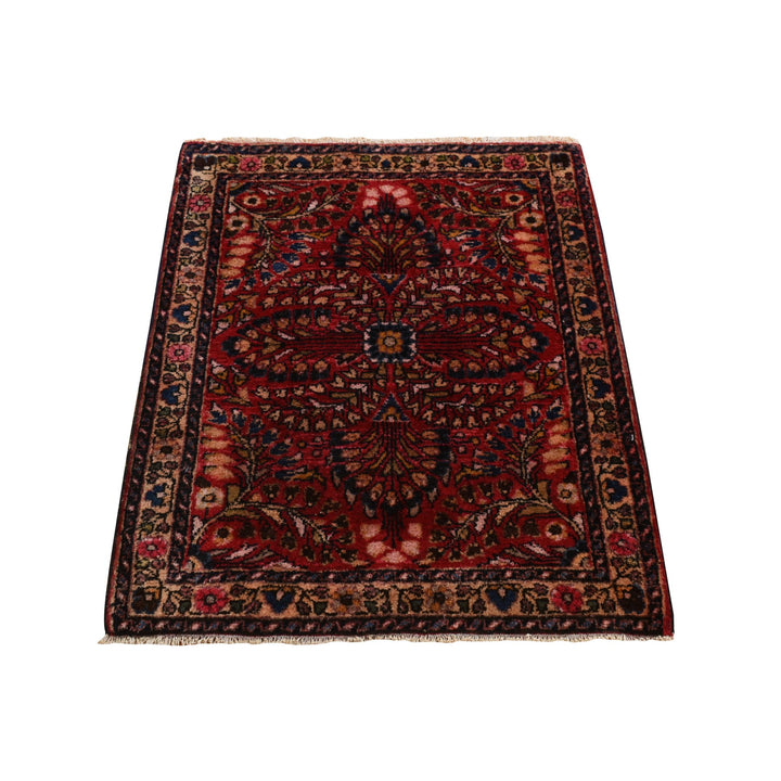 2'0" x 2'6" Vintage Hand Knotted Red Wool Rectangle Oriental Rug - MOA10278187