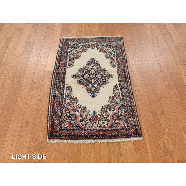 2'0" x 4'0" Vintage Hand Knotted Ivory Wool Rectangle Oriental Rug - MOA10278193