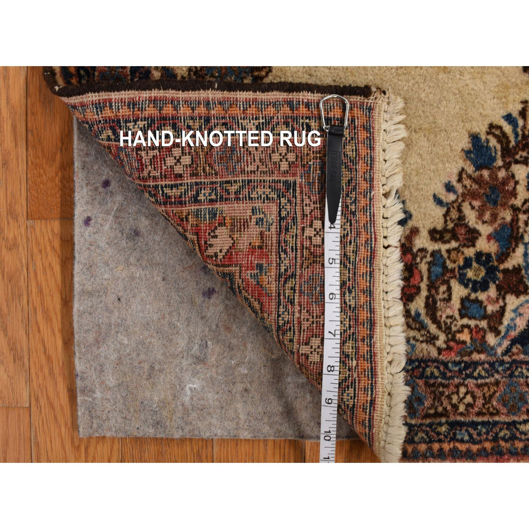 2'0" x 4'0" Vintage Hand Knotted Ivory Wool Rectangle Oriental Rug - MOA10278193