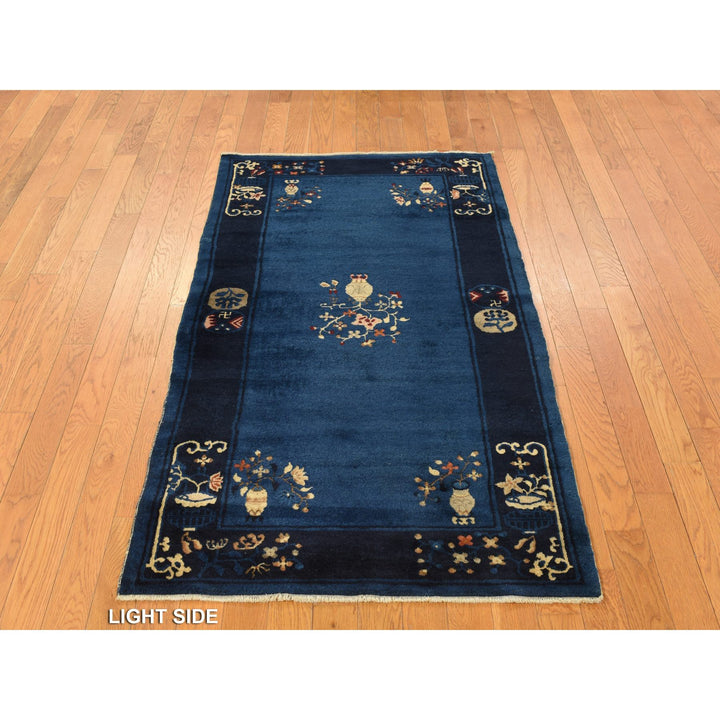 3'0" x 5'8" Vintage Hand Knotted Blue Wool Rectangle Oriental Rug - MOA10278195
