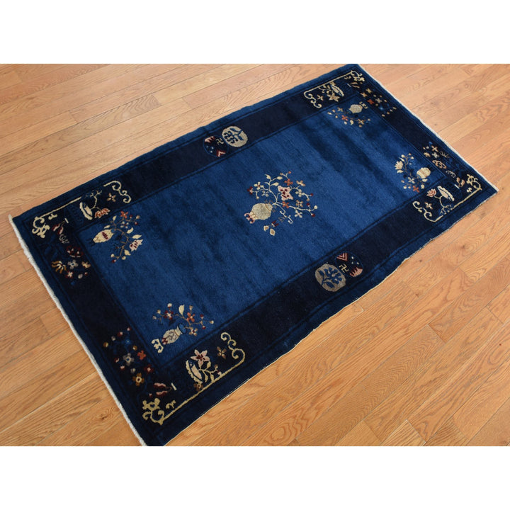 3'0" x 5'8" Vintage Hand Knotted Blue Wool Rectangle Oriental Rug - MOA10278195