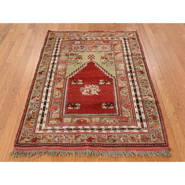 3'5" x 5'0" Vintage Hand Knotted Red Wool Rectangle Oriental Rug - MOA10278203