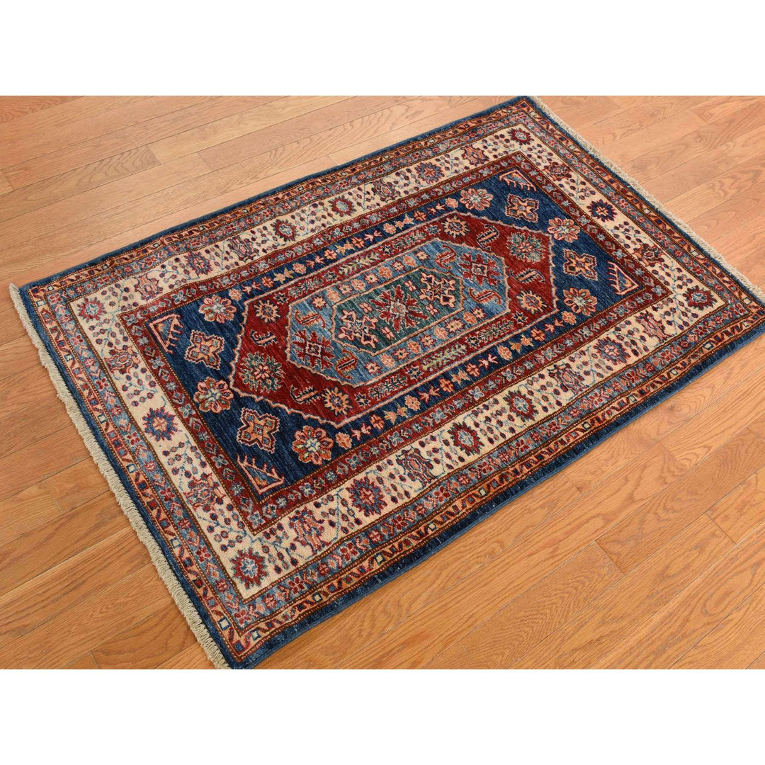 3'2" x 5'0" New Hand Knotted Blue Wool Rectangle Oriental Rug - MOA10278206