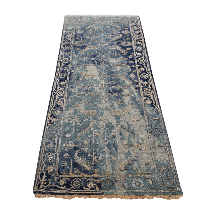 2'5" x 6'1" New Hand Knotted Blue Cotton Runner Oriental Rug - MOA10278219