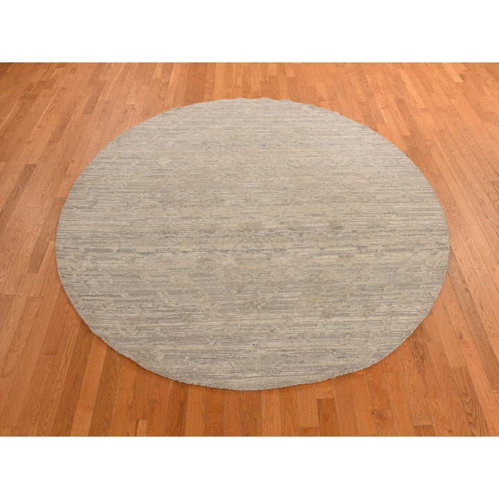 8'1" x 8'1" New Hand Knotted Grey Cotton Round Oriental Rug - MOA10278237