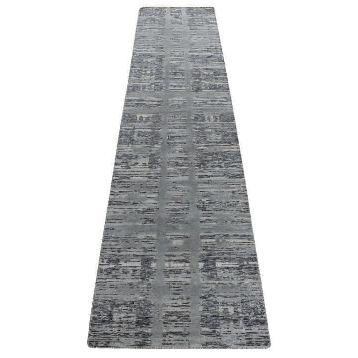 2'7" x 12'1" New Hand Knotted Grey Wool Runner Oriental Rug - MOA10278246