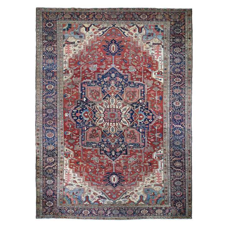 12'1" x 19'2" Vintage Hand Knotted Red Wool Rectangle Oriental Rug - MOA10278261