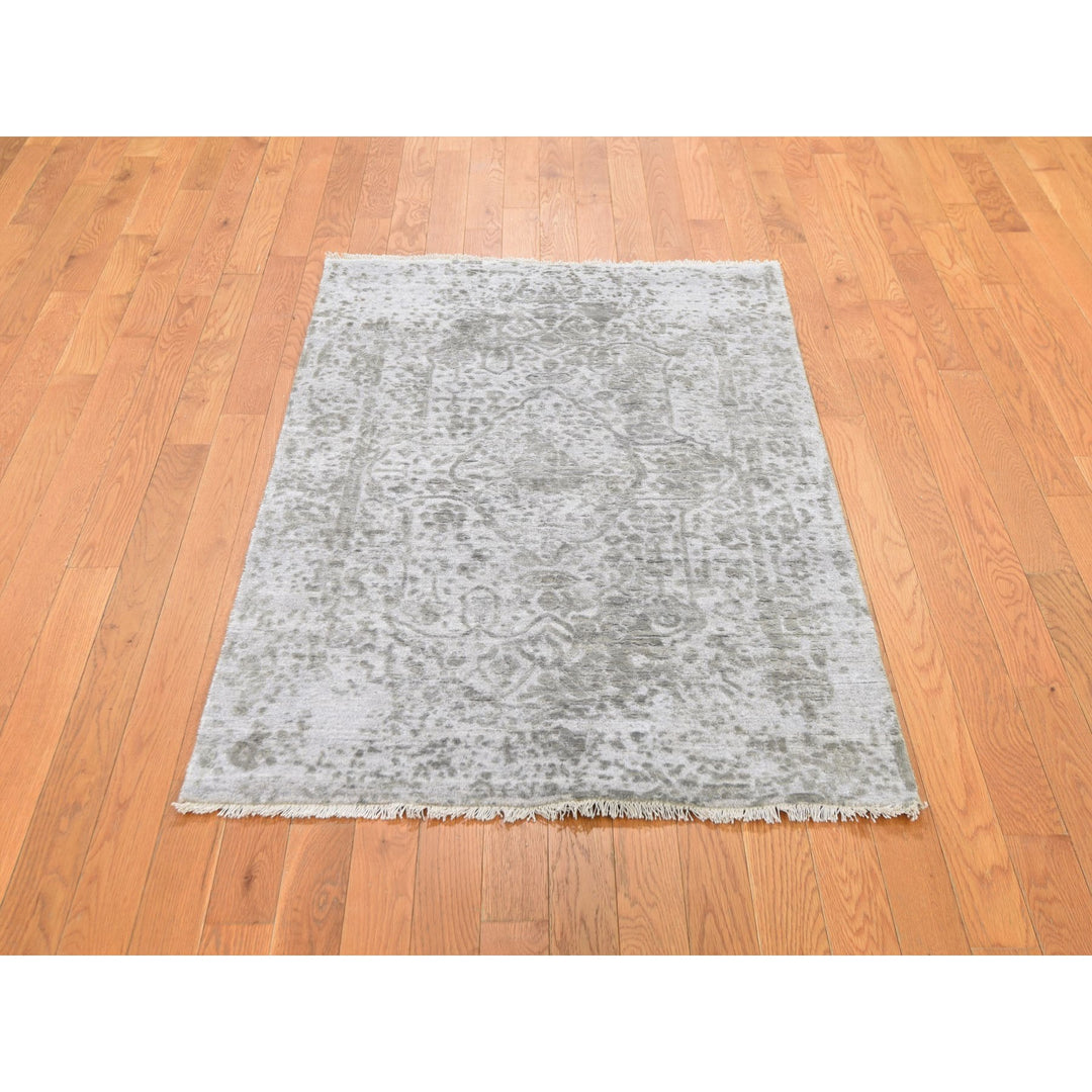 3'2" x 5'1" New Hand Knotted Grey Cotton Rectangle Oriental Rug - MOA10278268