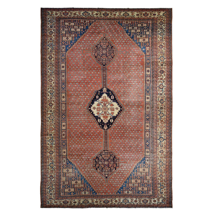 12'6" x 19'6" Vintage Hand Knotted Red Wool Rectangle Oriental Rug - MOA10278276