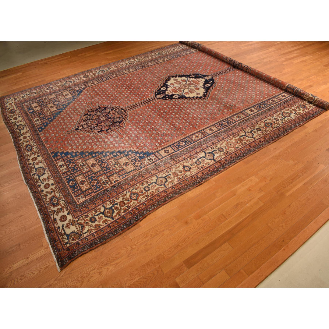 12'6" x 19'6" Vintage Hand Knotted Red Wool Rectangle Oriental Rug - MOA10278276
