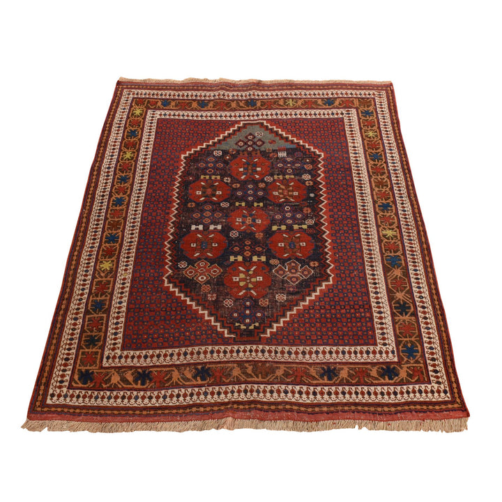 4'1" x 5'0" Vintage Hand Knotted Red Wool Rectangle Oriental Rug - MOA10278283