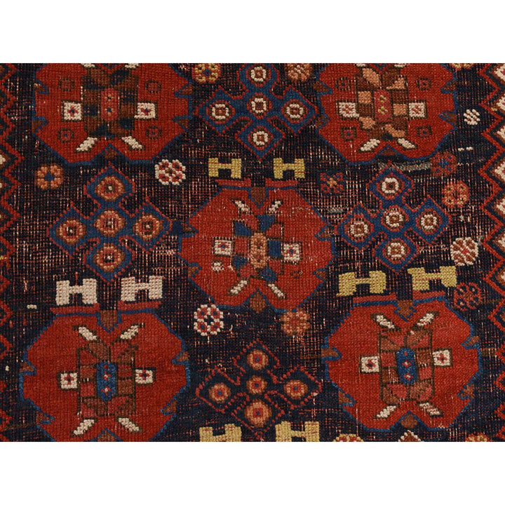 4'1" x 5'0" Vintage Hand Knotted Red Wool Rectangle Oriental Rug - MOA10278283