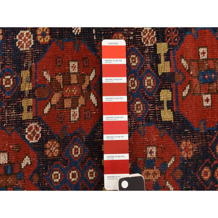 4'1" x 5'0" Vintage Hand Knotted Red Wool Rectangle Oriental Rug - MOA10278283