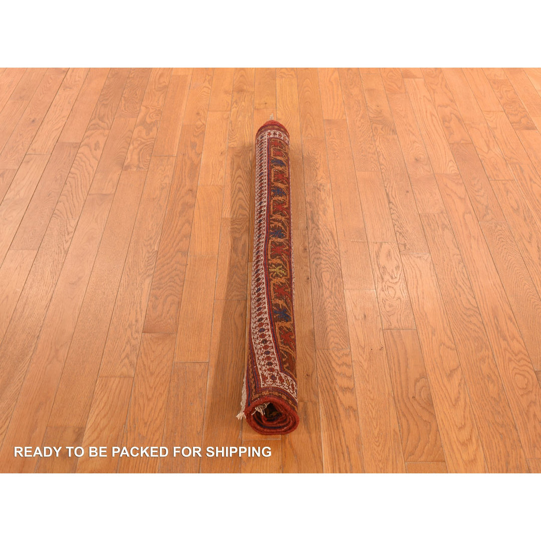 4'1" x 5'0" Vintage Hand Knotted Red Wool Rectangle Oriental Rug - MOA10278283