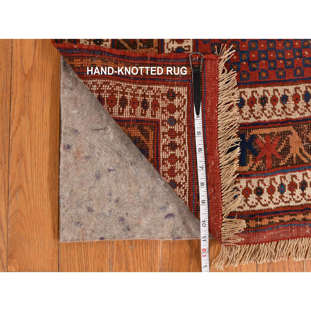 4'1" x 5'0" Vintage Hand Knotted Red Wool Rectangle Oriental Rug - MOA10278283
