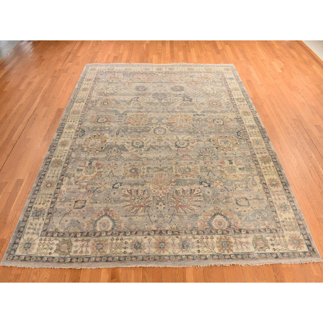 9'0" x 11'10" New Hand Knotted Grey Wool Rectangle Oriental Rug - MOA10278314