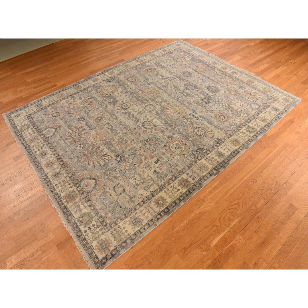 9'0" x 11'10" New Hand Knotted Grey Wool Rectangle Oriental Rug - MOA10278314