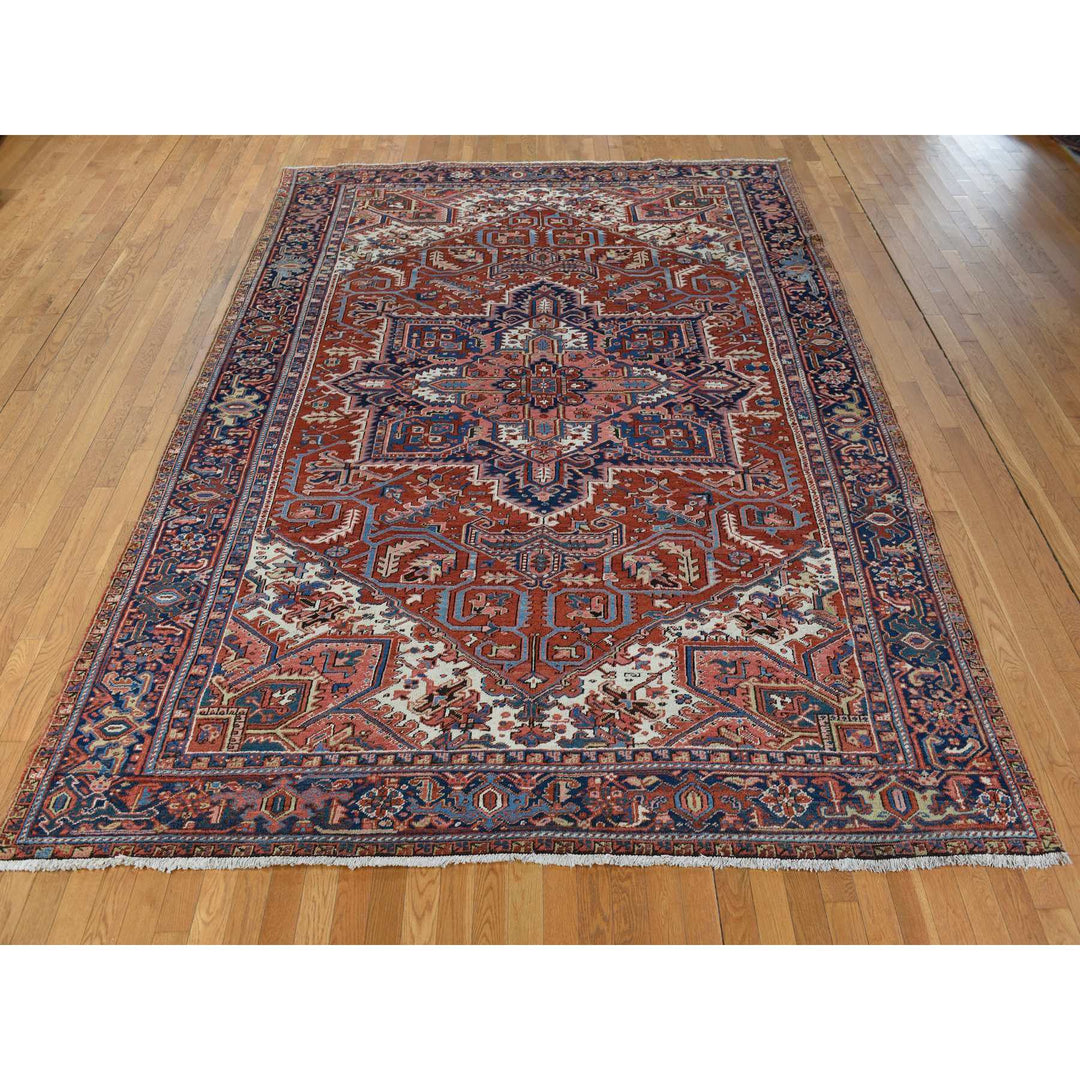 8'9" x 12'3" Vintage Hand Knotted Red Wool Rectangle Oriental Rug - MOA10278324