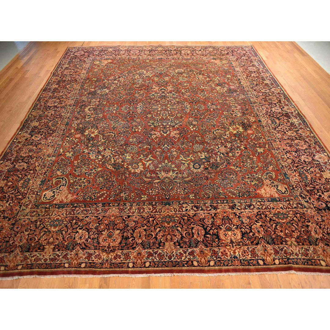 13'8" x 15'10" Vintage Hand Knotted Red Wool Square Oriental Rug - MOA10278326