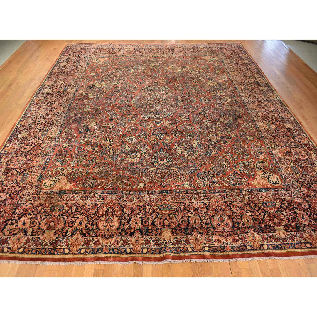 13'8" x 15'10" Vintage Hand Knotted Red Wool Square Oriental Rug - MOA10278326