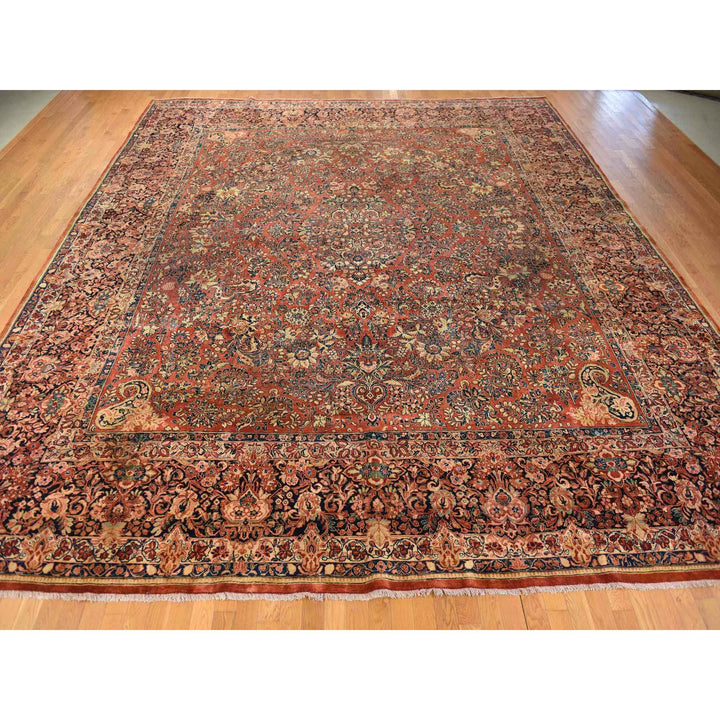 13'8" x 15'10" Vintage Hand Knotted Red Wool Square Oriental Rug - MOA10278326