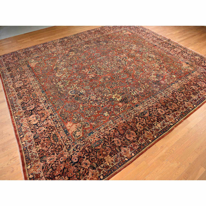 13'8" x 15'10" Vintage Hand Knotted Red Wool Square Oriental Rug - MOA10278326